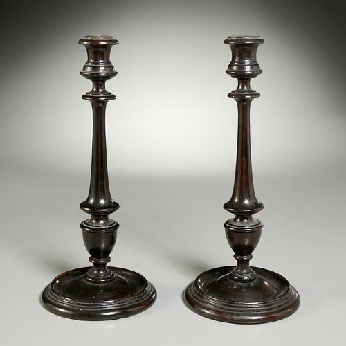 Pair George III style turned ebonized candlesticks