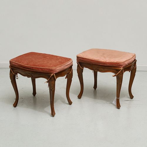 Pair Louis XV style carved walnut stools