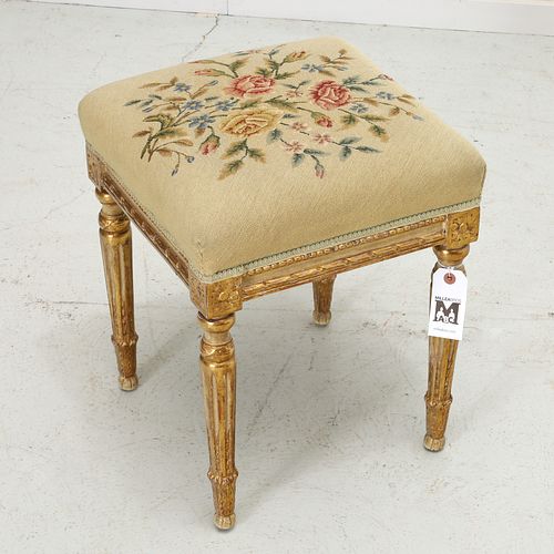 Louis XVI style painted and giltwood tabouret