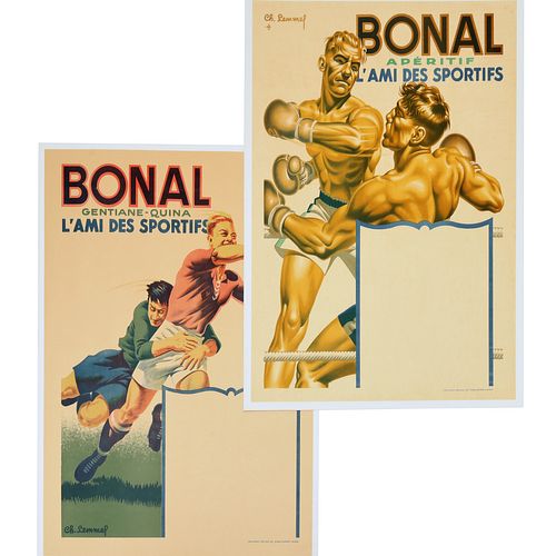 Bonal Aperitif, pair vintage lithograph posters