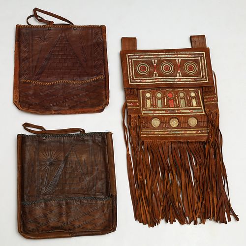 (3) North African leather bags, ex-museum
