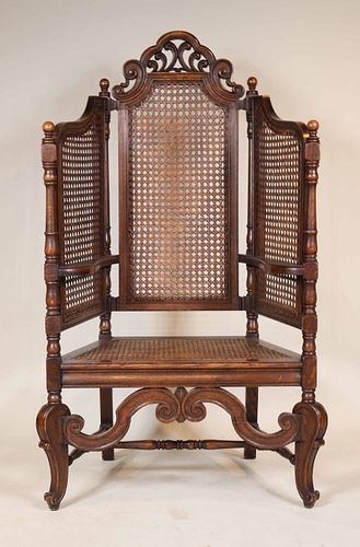 Baroque Style Oak Caned Seat Throne Chair