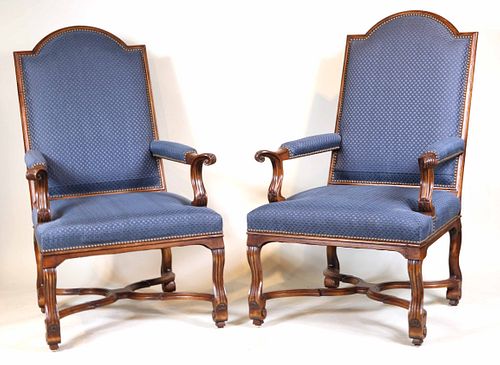 Pair of Baroque Style Walnut Library Armchairs