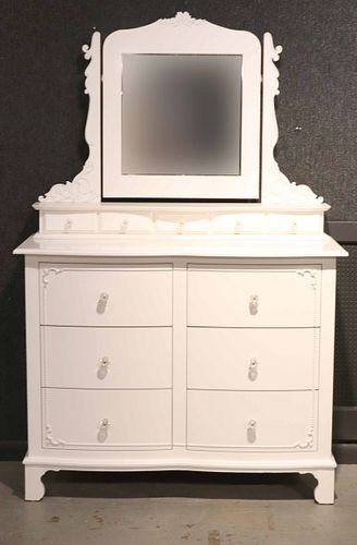 White-Painted Chest of Drawers and Vanity Mirror