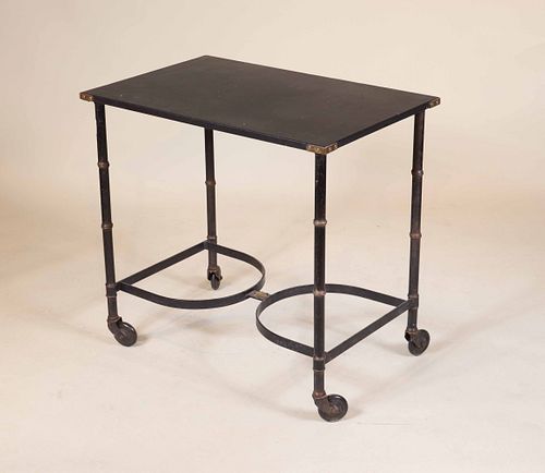 Modern Leather Top and Metal Rolling Table