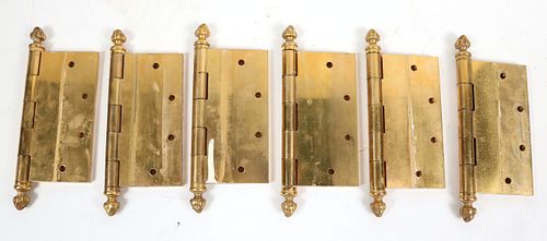 Six P.E. Guerin Gilt Brass Door Hinges