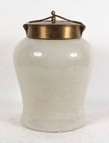 Metal-Mounted Craquelure Glazed Covered Urn