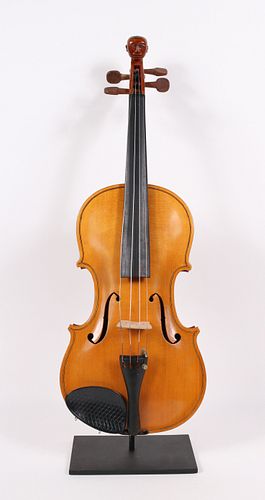 American Folk Art Carved Violin, Man's Head