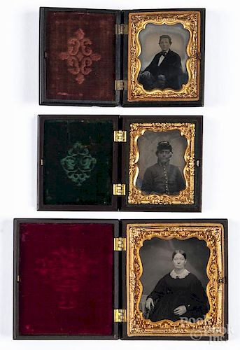 Three cased photographs, 19th/20th c., to include two ambrotypes, one of a soldier, and a tin type