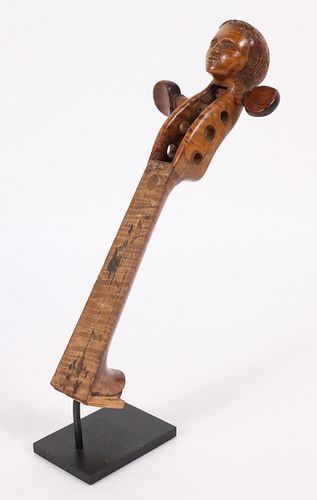 Folk Art Carved Violin Head, Young Boy's Head