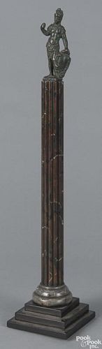 Italian bronze figure of a warrior, 18th c., on a reeded column base, 18 1/4'' h.