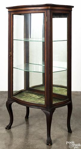 Inlaid mahogany vitrine, early 20th c., with two glass shelves, 54'' h., 25 1/2'' w.