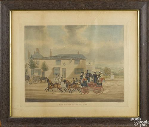 After Pollard, English color coaching engraving, titled A View on the Highgate Road, 15 1/2'' x 20''
