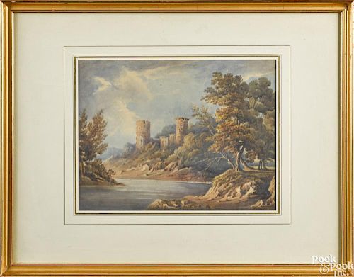 Attributed to John Varley (British 1778-1842), watercolor landscape, 10 1/2'' x 13 1/2''.