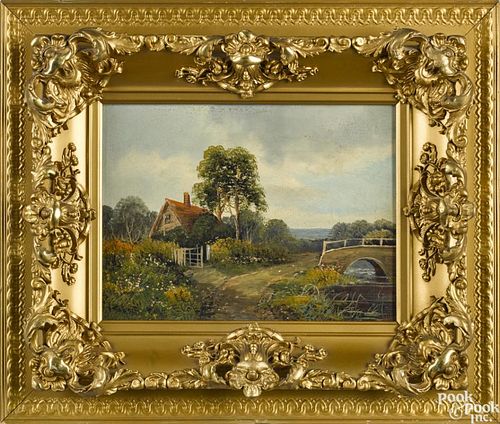 Oil on canvas landscape, late 19th c., signed E. Cole, 9'' x 12''.