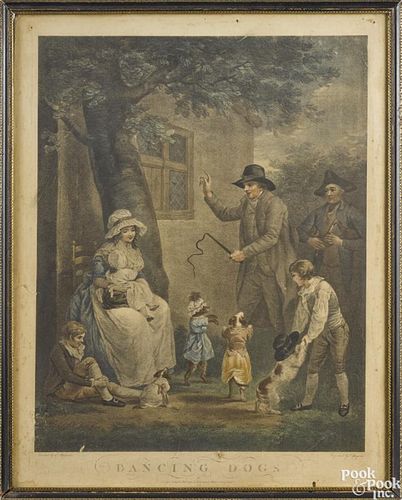 After George Moreland, two color lithographs, titled The Travelers and Dancing Dogs