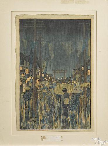 Charles Bartlett (American 1860-1940), color woodblock, titled Kobe, signed lower left