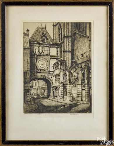 Reginald Green (British, late 19th c.), engraving, titled Rouen, signed lower right