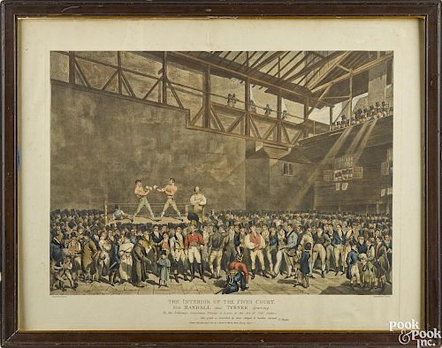 After T. Blake, color pugilist engraving, titled The Interior of the Fives Court, 15 1/2'' x 21 3/4"