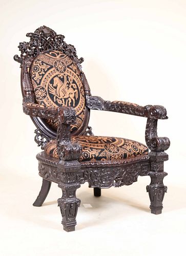 Burmese Carved Hardwood Armchair