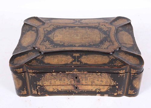 Chinese Gilt Black Lacquer Dresser Box