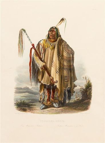 Karl Bodmer, (Swiss, 1809-1893), Pehriska-Ruhpa [A Minatarre or big-bellied Indian], plate 17 (from Prince Maximilian zu Wied-Ne