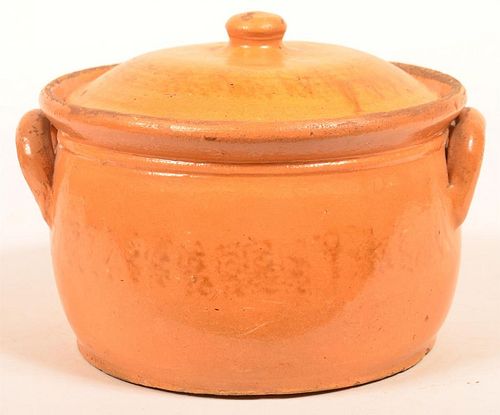 Glazed Redware Pottery Covered Pot.
