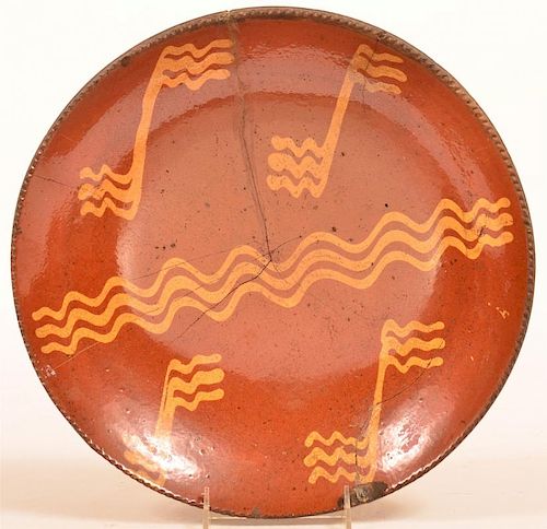 PA Yellow Slip Decorated Redware Charger.