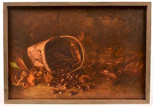 T. Dysart Oil on Canvas Basket of Chestnuts.