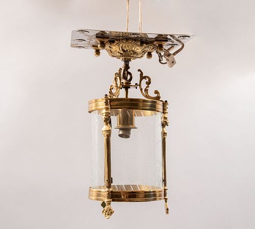 Lámpara de techo SXX Elaborada en bronce y cristal de pepita. Con pantalla cilíndrica y placa de acero Decorada con elementos orgánicos