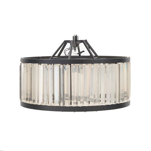 Lámpara de techo. S XX. Elaborada en metal y cristal cortado. Para 6 luces. Diseño circular. 40 cm.