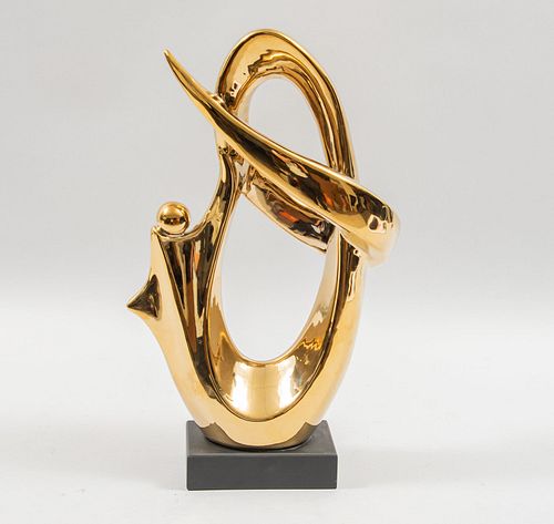 ANÓNIMO. SXX. Escultura abstracta en cerámica con esmalte dorado. Con base. 41 cm.