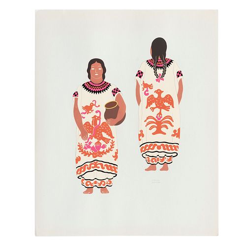 CARLOS MÉRIDA (Guatemala, 1891 - Ciudad de México, 1984) "Mazateca de Oaxaca", de la carpeta Mexican Costume. 1941. Firmada en plancha