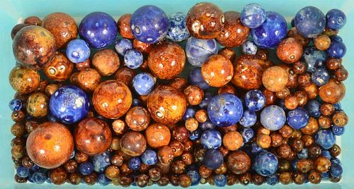 Lot of Blue and Brown Glazed Pottery Marbles.