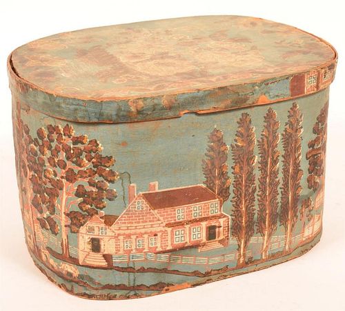 19th Century Wall Paper Covered Bentwood Box.