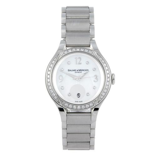 BAUME & MERCIER - a lady's Promesse bracelet watch. Stainless steel case with factory diamond set be