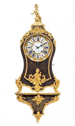 * A Louis XV Gilt Bronze Mounted Boulle Marquetry Bracket Clock, FIRST HALF 18TH CENTURY, LE ROY, A PARIS, Height 34 1/2 inches.
