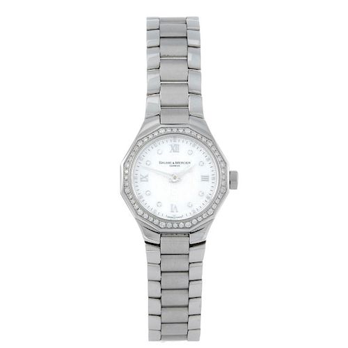 BAUME & MERCIER - a lady's Riviera bracelet watch. Stainless steel case with factory diamond set bez