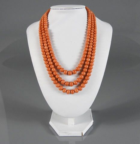 Three-Strand Graduated Victorian Coral Necklace