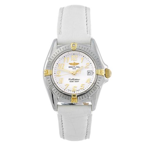 BREITLING - a lady's Callistino wrist watch. Stainless steel case with bi-metal calibrated bezel. Re