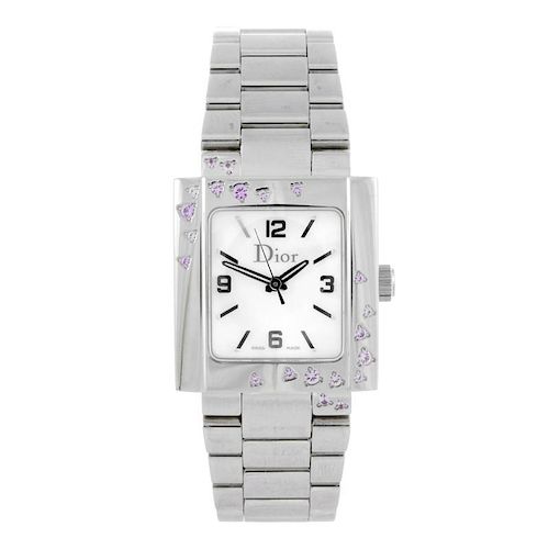 DIOR - a lady's Riva bracelet watch. Stainless steel case with factory set pink stones. Reference CD