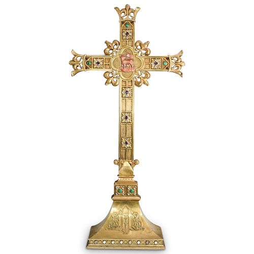Antique Gorham and  Co. Brass and Jeweled Altar Cross
