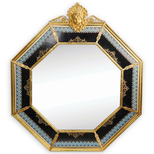 French Champleve Enamel and  Bronze Dore Mirror