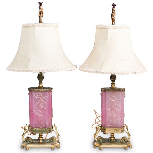 Pair of Steuben Rose Quartz Lamps