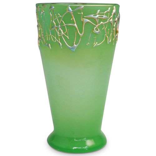 Steuben Iridized Green Jade and Gold Aurene Vase