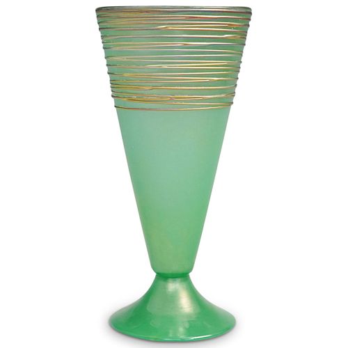 Steuben Iridized Green Jade With Aurene Glass Vase
