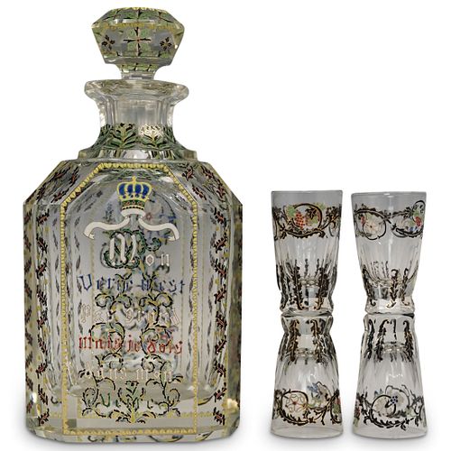 Manner of Galle Crystal Decanter and  Glasses
