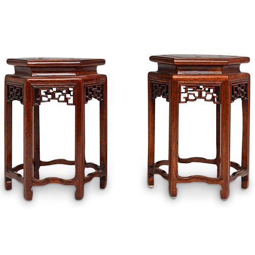 (2 Pc) Chinese Wooden Small Plant Stands