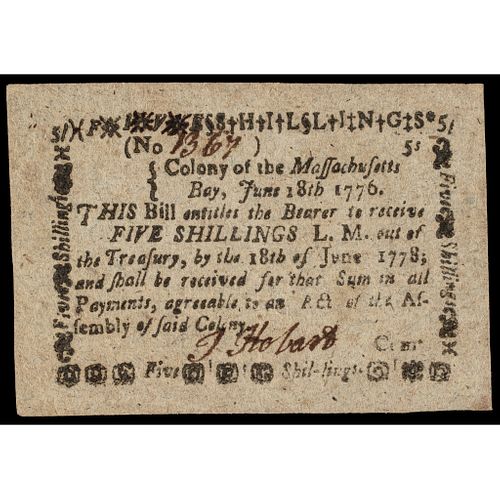 Colonial Currency, Massachusetts June 18, 1776 PMG AU-53 EPQ + Finest Certified!