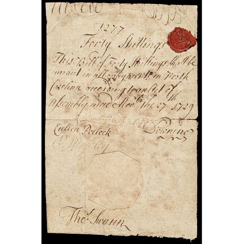 Colonial Currency, North Carolina November 27, 1729 ACT. GENUINE 40s Very Fine 